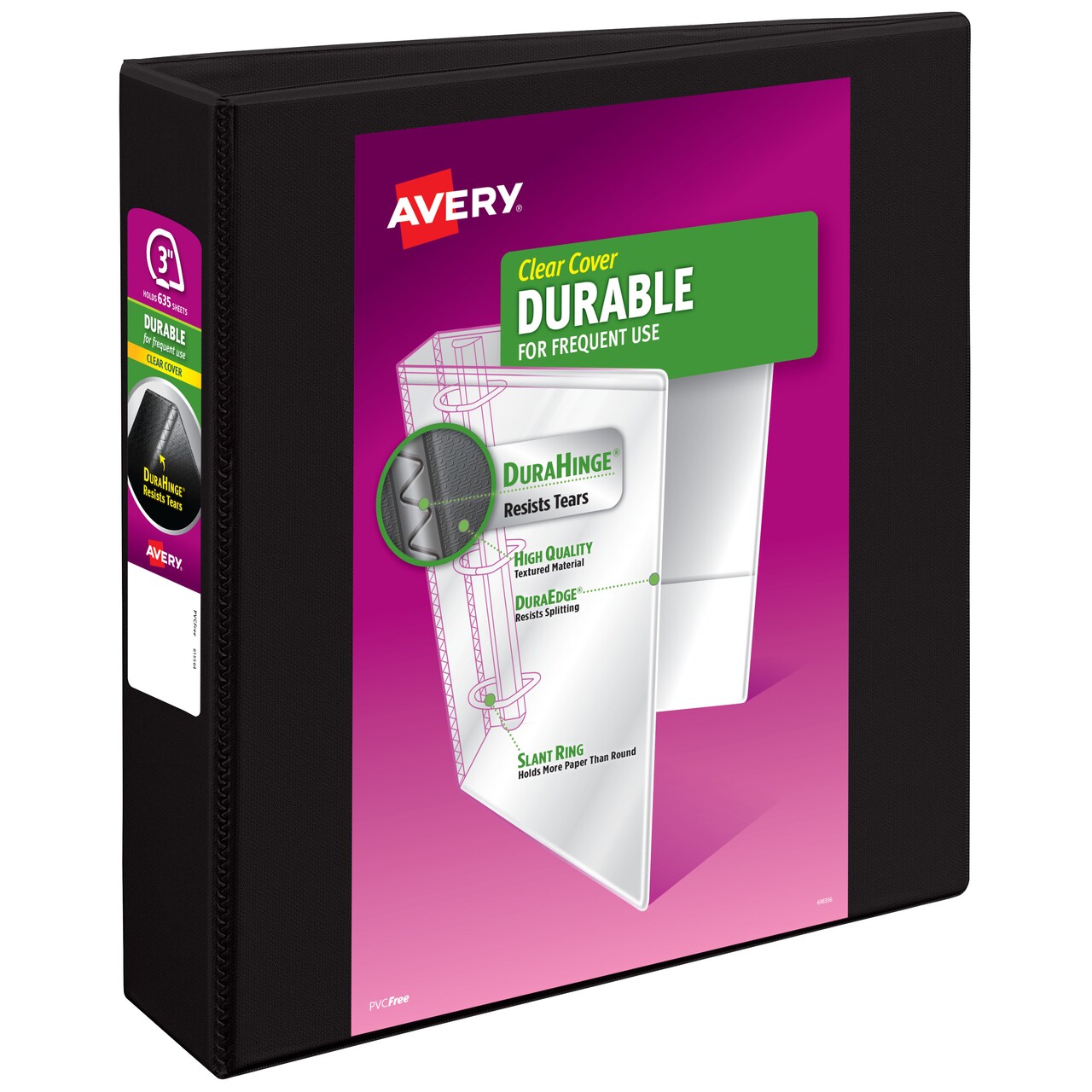 Avery Durable View 3 Ring Binder, 3" Slant Rings, 1 Black Binder (17041)
